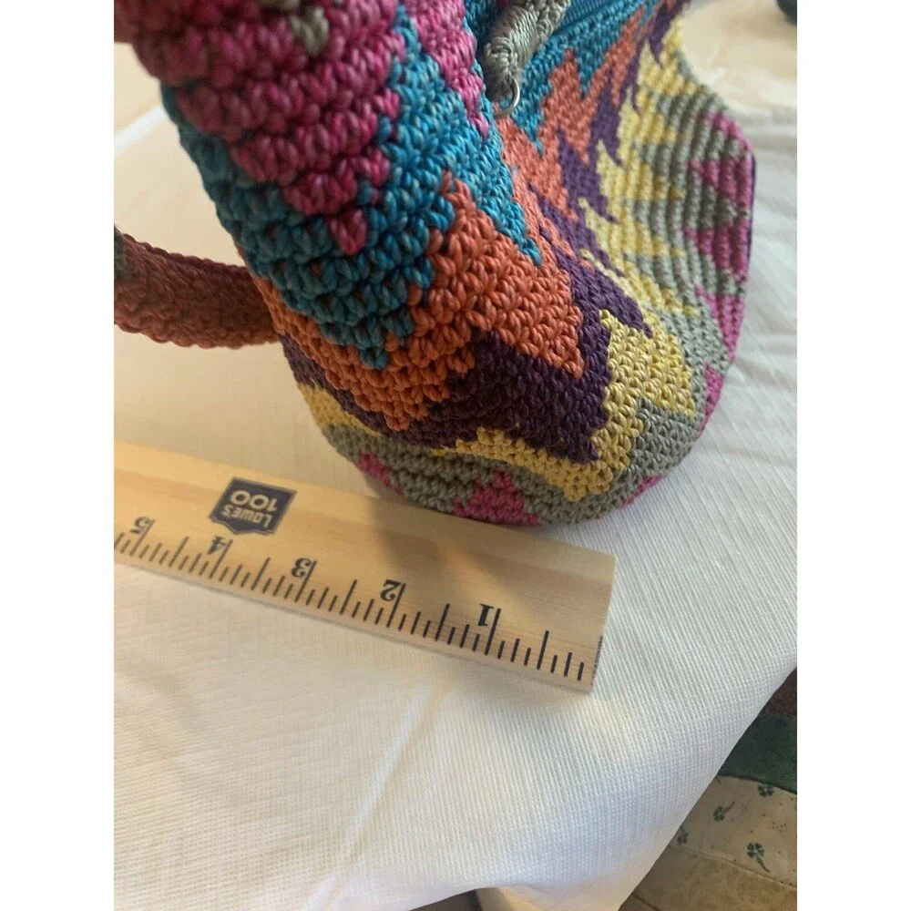 The Sak Chevron Multicolor Crocheted Lined Shoulder Bag Bright Hot Pink~Teal